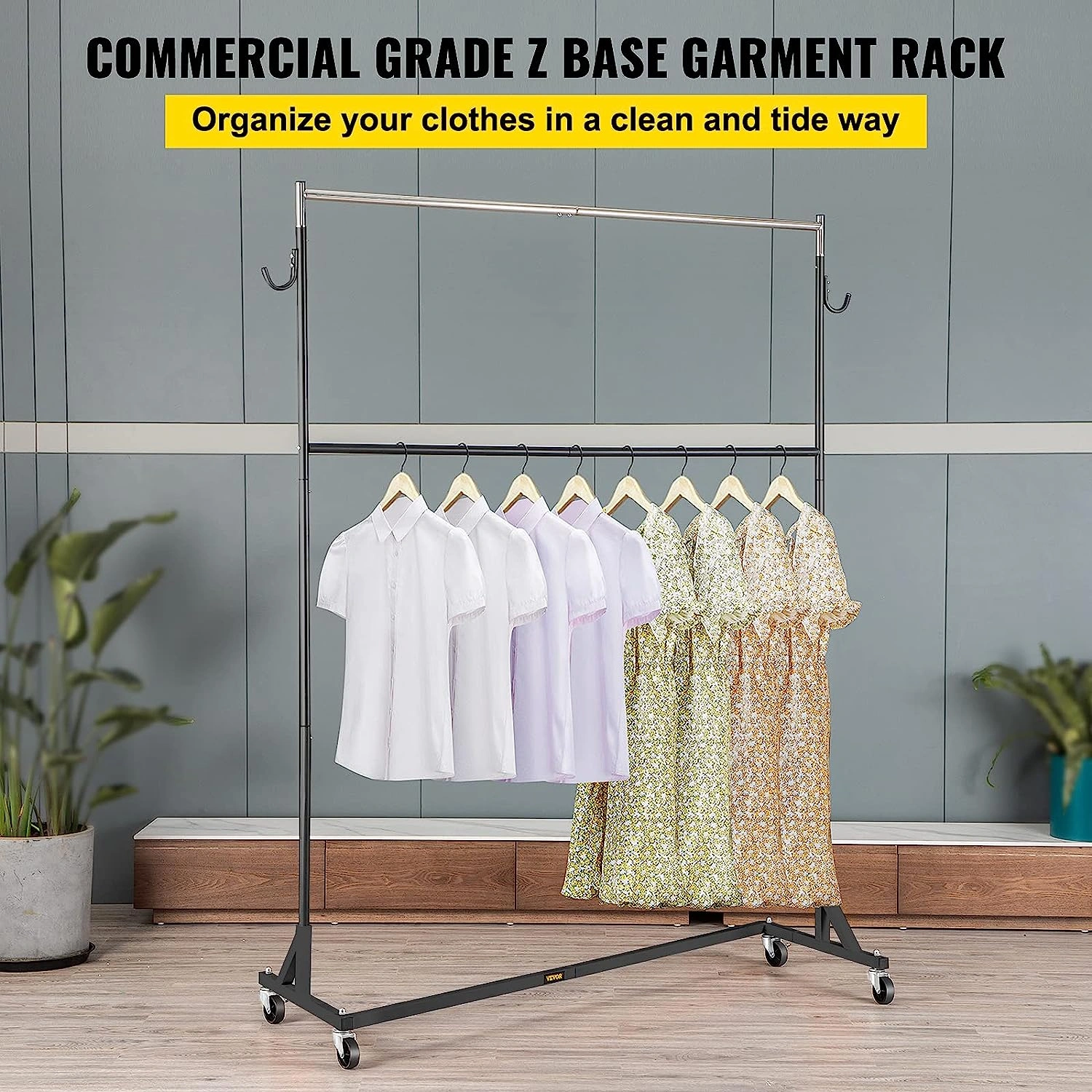 Rolling Z Rack: Industrial Strength Clothing Rack for Home or Store. Height Adjustable & Built to Last.