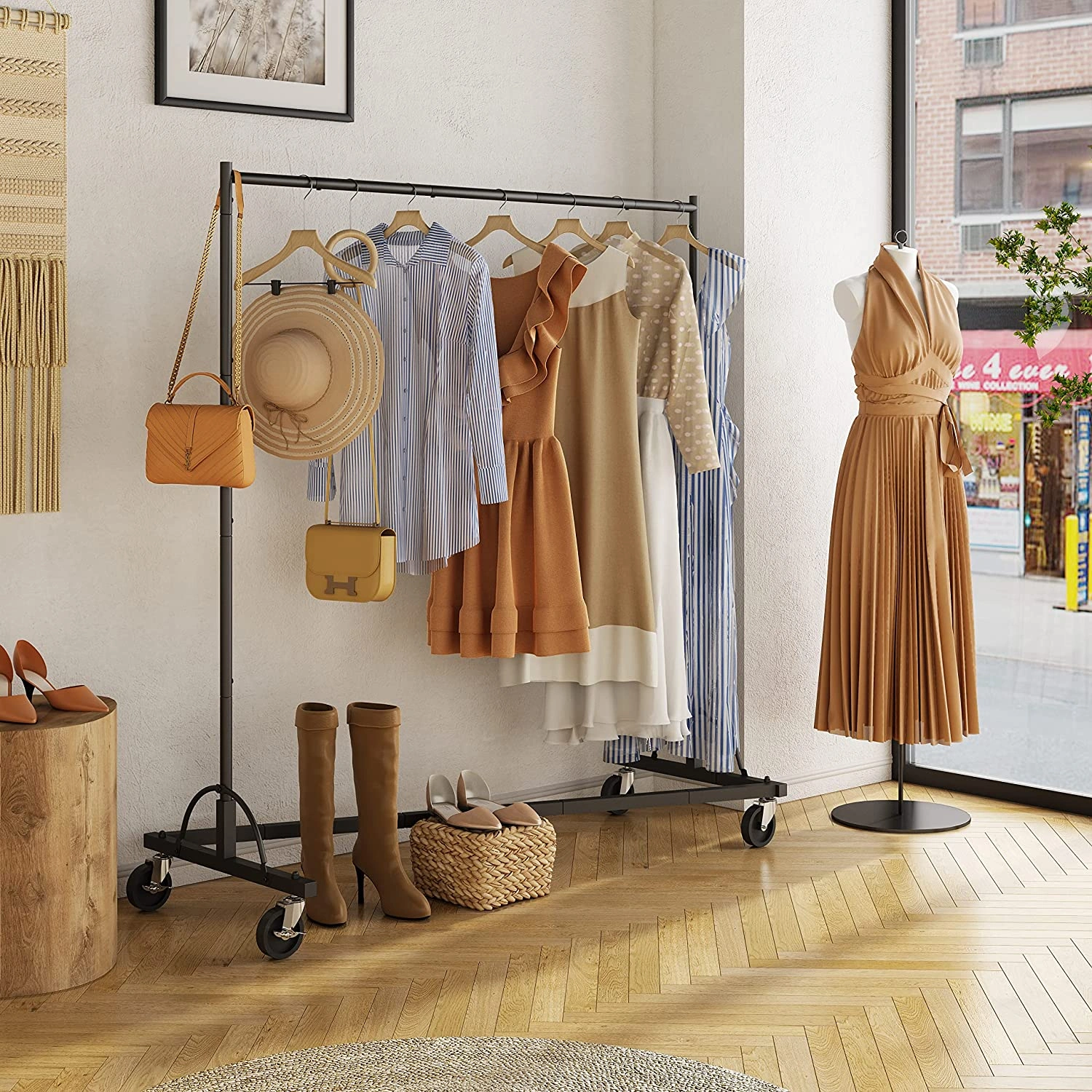 Rolling Z-Rack: Black Beauty on Wheels, Heavy Duty Clothes Organizer, Effortless Style Upgrade!