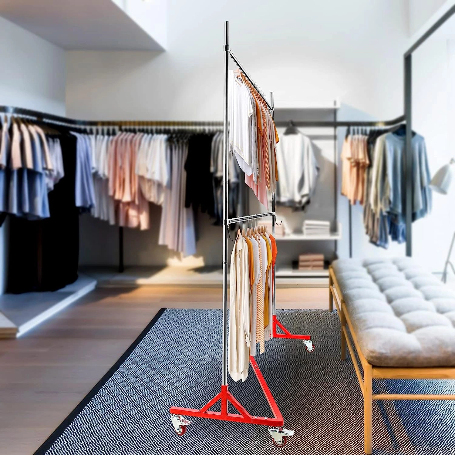 Rolling Z Rack: Closet Savior! Adjustable, Heavy Duty, & Wheeled—Bedroom Bliss! Grab Yours Today!