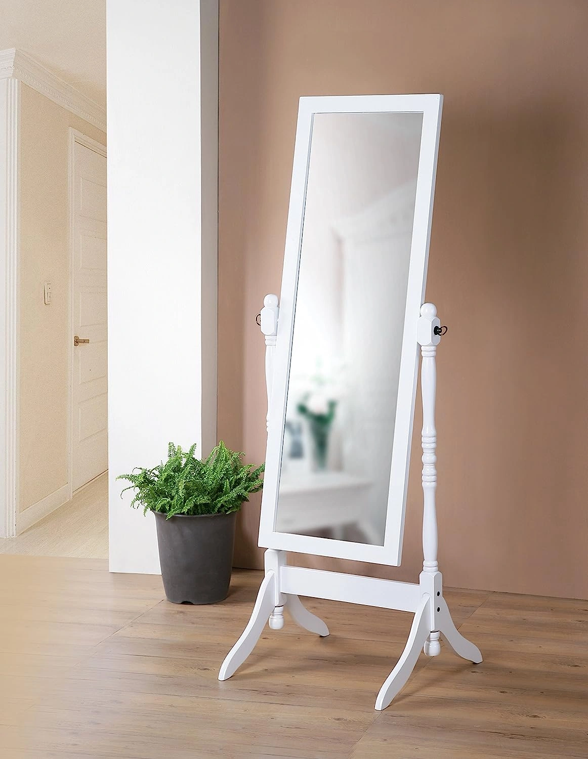 White Twisted Post Mirror: Classic Charm for Your Bedroom.